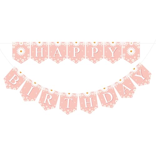 Image of ZHENGYE Pink Daisy Happy Birthday Banner Flower Party Decorations Daisy Theme Party Kids Birthday Party Decor Supplies