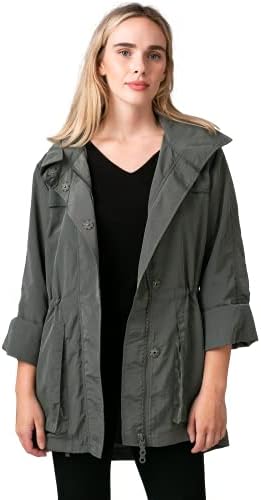 INTRO. Women's Hooded Anorak Water Resistant Nylon Jacket Agave Size Large