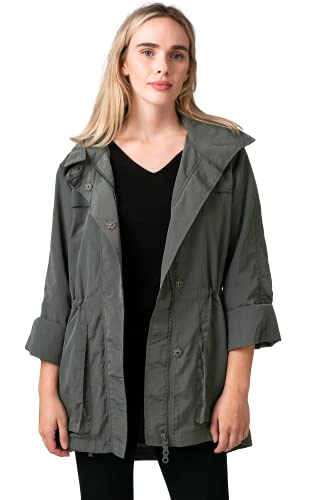Intro. Women's Hooded Anorak Water Resistant Nylon Jacket Agave Size Large #TOP25