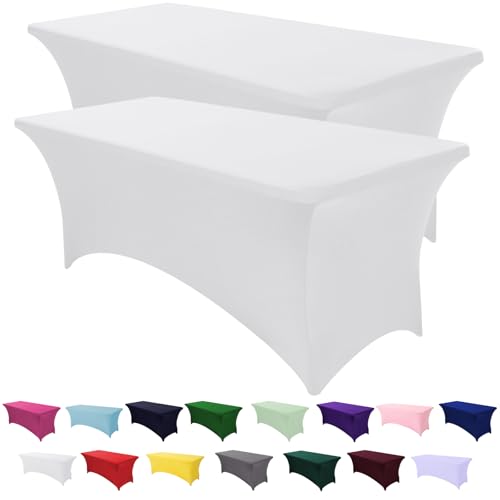 Image of SEPARO Spandex Table Cover 2 Pack 6FT White Fitted Tablecloths,Washable Wrinkle Resistant Stretch Table Cloth Rectangle for Party Hosting Supplies,Wedding Decorations,Vendor Display,Banquet