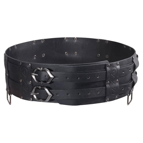 Medieval Wide Belt Viking Faux Leather Armor Knight Waist Belts Wide Embossed Buckle Corset Belts for LARP Halloween Cosplay Christmas Costume Black