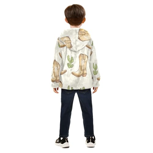 Cactus Cowboy Boots Girls Fleece Jacket Girls Fall Jacket Girls Zip Up Hoodie Girls Sherpa Jacket 2-10T4