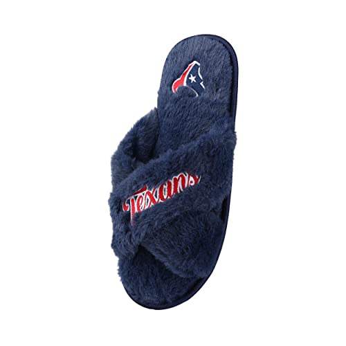 Image of FOCO Womens NFL Team Script Wordmark Fuzzy Cross Slide Slippers