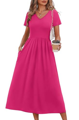 Image of OFEEFAN Summer Dresses for Women Flowy Casual A-Line Midi Dress Beach Vacation Sundresses with Pockets S-2XL