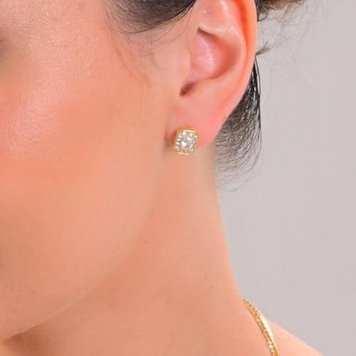 18K Gold Plated Square Stud Earrings for Women – Cubic Zirconia Hypoallergenic Earrings, Lightweight Brazilian Semi-Jewelry Gift2