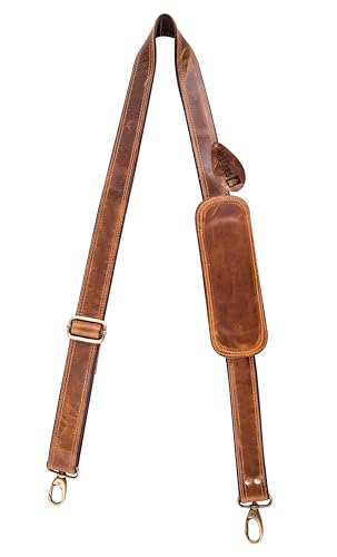 Bag Strap Replacement - Genuine Leather Adjustable Shoulder Strap for Messenger, Laptop, Camera, Travel Bags