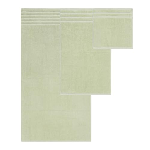 Image of Modern Threads 6 Piece Bath Towel Set Bathroom Set w / 2 Bath Towels, 2 Hand Towels, & 2 Wash Cloths 100% Cotton, Super Absorbent & Extra Soft Reversible Natural Vine (Sage Green) 1 Set (Pack of 8)