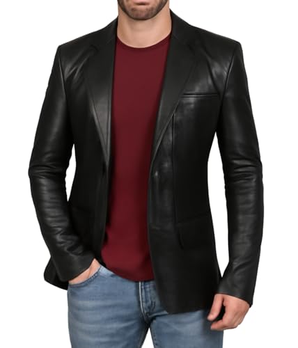 Leather Blazer Men - Genuine Leather Black Blazer Men Casual Style Leather Sport Coats