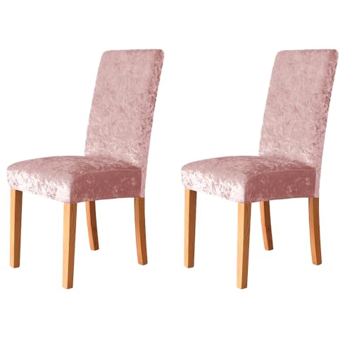 Set of 2 Stretch Pink Crushed Velvet Dining Room Chair Covers Soft Thick Chair Slipcovers for Dining Room Kitchen Decor Parsons Chair Seat Cover for Party Ceremony (2, Pink)