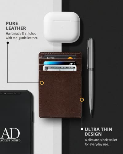 Image of Access Denied Slim Minimalist Wallets For Men & Women - Leather Front Pocket Thin Mens Wallet RFID Credit Card Holder Gifts For Men