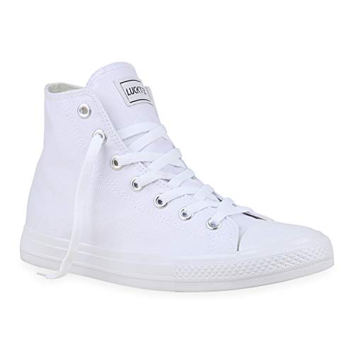 stiefelparadies Herren High Top Sneakers Schnürer Sportschuhe 177212 Weiss White 43 Flandell