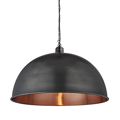 Industville - Brooklyn Dome Pendant - 24 Inch - Ceiling Light - Light Shade - Black/Copper/Grey Colour - Pewter Chain Material - 52.5 cm x 60 cm x 60 cm