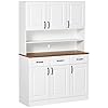 HOMCOM 71" Kitchen Pantry, Freestanding Buffet with Hutch, Farmhouse Storage Cabinet, Microwave Cabinet with 3 Drawers, 6 Doors, 2-Tier Countertop and Adjustable Shelves, White