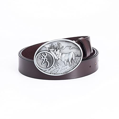 JINGMEIQQ Cool Tier Retro Hirsch Schnalle Leder Gürtel Männer Jeans Punk Rock Cowboy Bund Hip Hop Gürtel Male Kleidung Accessoires Strap, Brauner Gürtel, 115Cm (45,3 Zoll) Cover