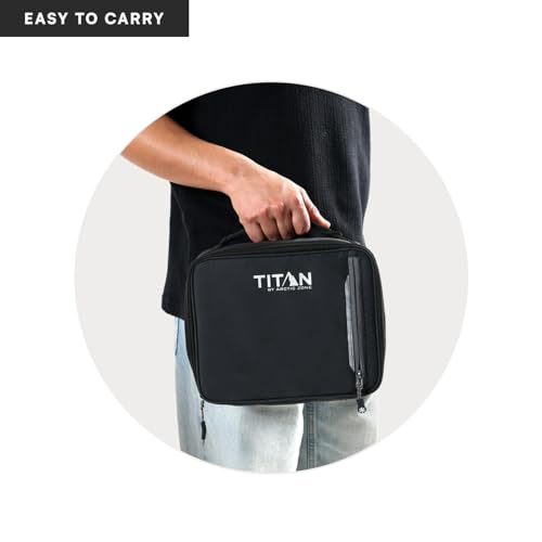 Image of Titan by Arctic Zone Fridge Cold Lunch Box with 2 Gel Ice Packs, Small Insulated Cooler Bag with Leak Proof Lining for School and Work, Black Ice