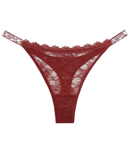 Image of Avidlove Lace Thongs for Women with Rhinestone-Embellished Strap Cheeky Underwear Sexy Panties 1-3 Pack