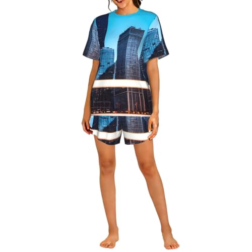 Pyjama à manches courtes femme Chicago Reflect Print | Vêtement de nuit respirant