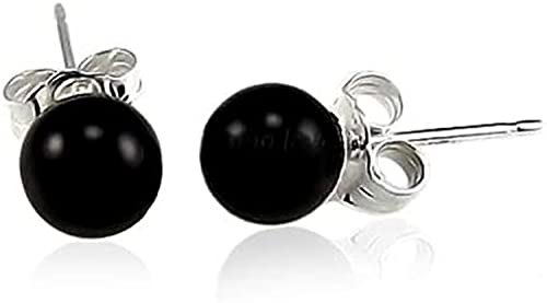 Sterling Silver Round Black Onyx Stud Earrings in 100% Hypoallergenic Jewelry