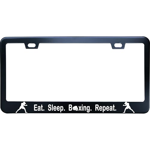 XYcustomBest Eat Sleep Boxing Repeat License Plate Frame - 12" x 6" Novelty Tag Black Stainless Steel Car License Plate Frame Holder for US/CA Vehicles 2 Holes and Screws
