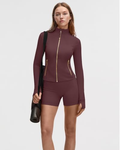 Image of SUUKSESS Women Golden Full Zip Up Workout Cropped Jackets Lightweight Athletic Yoga Tops