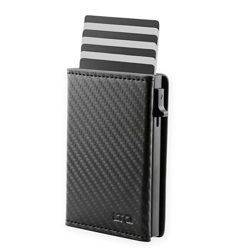 LTQpro Premium Smart Wallet con soporte AirTag Carbon I Tarjetero para 10 tarjetas, cierre magnético y protección RFID sin cremallera, pequeño + resistente