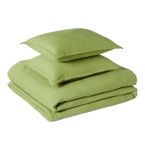 Image of Amazon Basics Soft Brushed Microfiber Comforter Set, Extra Soft with Natural Texture, 3-Piece, Queen /Full, Green, Machine Washable