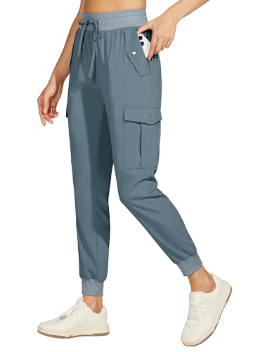 Willit Women's Hiking Pants Cargo Joggers Lightweight Quick Dry Athletic Workout Travel Casual Pants Pockets Blue M