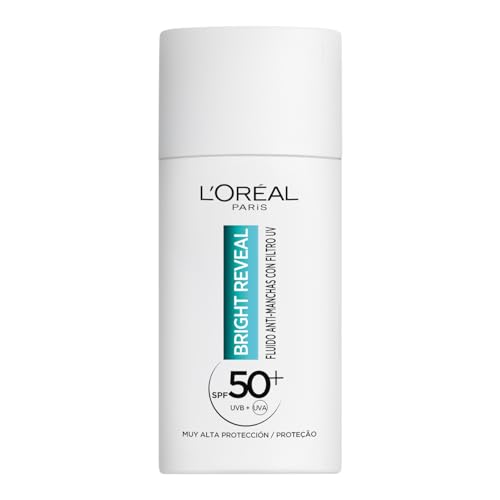 L'Oréal Paris Bright Reveal Fluido Hidratante Anti-manchas con Filtro UV SPF 50+, Para Todo Tipo de Piel, Protección y Reducción de Manchas, Con Niacinamida y Vitamina E, 50 ml