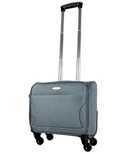 S&N Maletin Maleta Trolley Equipaje de Mano con 4 Ruedas giratorias + Compartimiento Comercial piloto Medico Gris