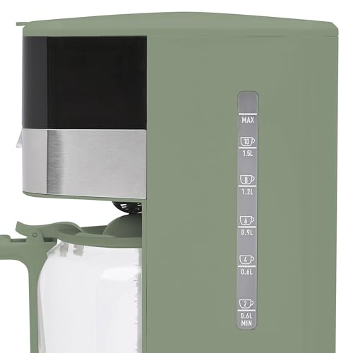 Haden Coffee Machine, 12-Cup Programmable Drip Coffee Maker with Auto Shut-Off Function and Reusable Washable Water Filter, Green & Chrome