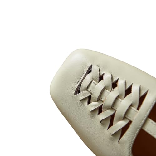 TinaCus Handmade Women's Genuine Leather Square Toe Hollow-out Woven T-strap Buckle Mary Jane Flats2