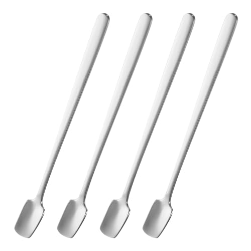 QUARKZMAN 4 Cucharas de Espresso Cuadradas de Acero Inoxidable de 5.9 Pulgadas, Cucharas Pequeñas de Café Cuadradas con Mango Largo para Revolver Té, Café, Postres, Tono Plateado