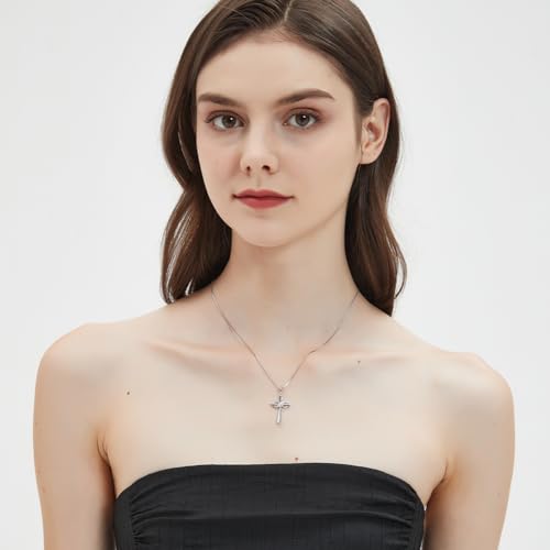 Infinity Cross Necklace for Women 925 Sterling Silver Danity Cross Pendant Necklace Christian Jewelry Baptism Gift 18''+2'' Chain3