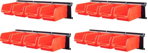 Image of Wallmaster 8-Bin Storage Bins Garage Rack System 2-Tier Orange Tool Organizers Cube Baskets Wall Mount Organizations (Orange) (Pack of 2)