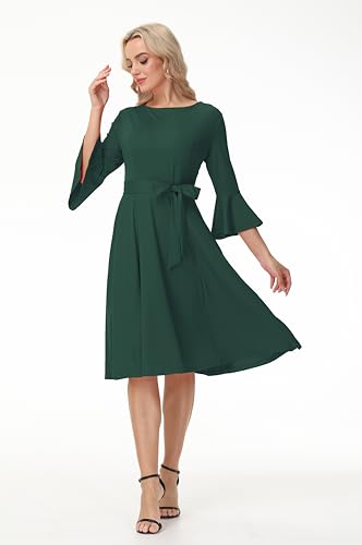 Image of Hostoyo Church Dress for Women Wedding Guest Cocktail Party Dresses Evening Prom Formal Modest Gowns Crew Neck Bell Sleeve