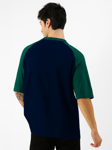 Image of Veirdo 100% Pure Cotton Oversized Loose Baggy Fit Drop Shoulder Round Neck Cool Front Chest Typographic Logo Printed Raglan Sleeve T-Shirt for Men (Colors: White, Black, Swanwhite, Beige & Grey)