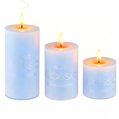LUCKYJY 3 Stück Kerzen Blau,Glatte Stumpenkerzen Stumpenkerzen Blau...