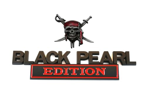 Image of Pirate Plus Black Pearl Edition Trunk Side Rear Front Hood Door Emblem Decal 3D Letter Badge Sticker (Black Red)