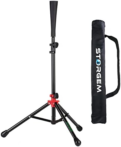 Storgem Batting Baseball tee Softball, Easy to Adjustable Height,Portable Tripod Stand Base Tee for Hitting Training Practice,with Carrying Bag (Black Red)