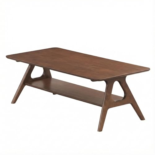 Furnifact Mid-Century Modern Wood Coffee Table Open Shelf Storage Single