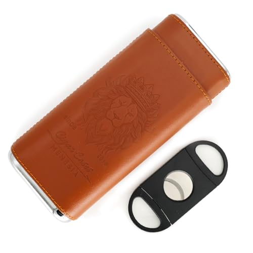 menesia Brown Cigar Case with Cigar Cutter - Portable Leather Travel Cigar Holder Kit for Men, Stylish Cigar Pouch