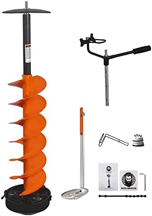 Nordic Legend Hardware Lite E-Drill Combo, Cordless Nylon Ice Drill Auger 6" Dia. W/ICE Scoop Chipper/Universal Drill Adapter/Ice Fishing Rod Rack and 1 Set REPLACMENT Blades