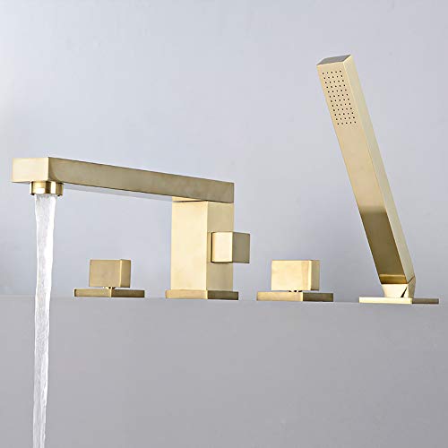 Lightinthebox Bathtub Faucet - Contemporary Brushed Gold Roman Tub Ceramic Valve Bath Shower Mixer Taps Two Handles Four Holes #TOP2