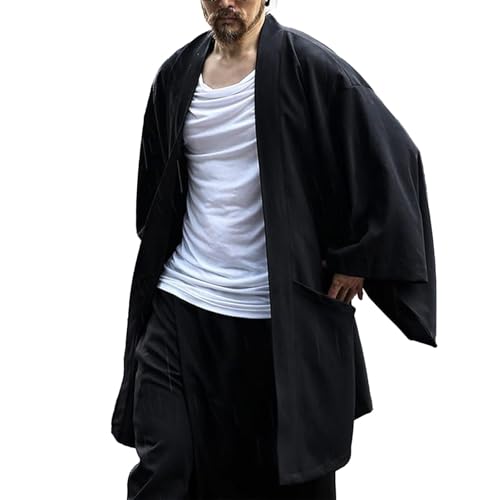 ZYXTIM Men's Ruffle Shawl Collar Cardigan Open Front Long Sleeve Long Length Drape Cape Overcoat Casual Kimono with Pockets