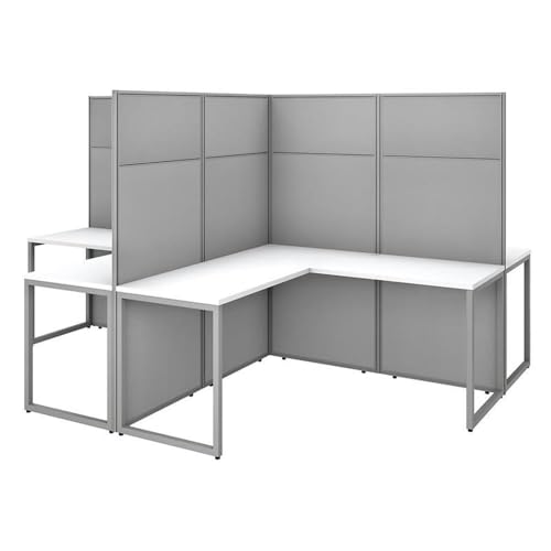 Bush Business Furniture Easy Office 60W 4 Person L Shaped Cubicle Desk Workstation with 66H Panels in Pure White