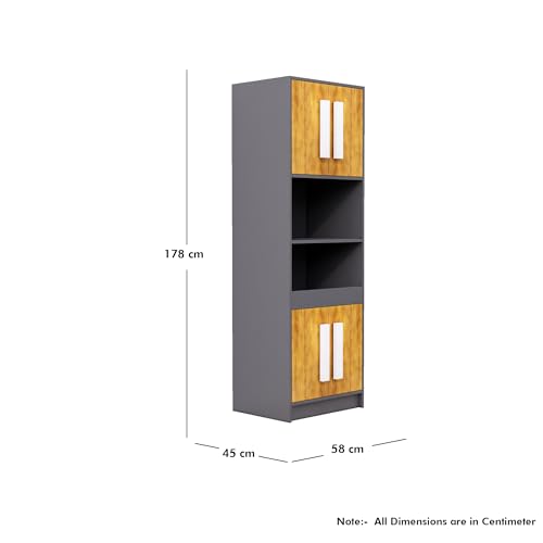 Image of Bniture Multipurpose Crockery Cabinet | Engineered Wood Kitchen Cabinet Modern with 4 Doors & Shelves | Crockery Unit for Dining Area | Kitchen Crockery Cabinet for Home | Slate Grey & Giant Wood