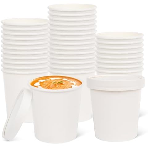 greensight 16oz Disposable Soup bowls, 25 Pack Paper Food Containers With Lids, To Go Hot Soup Bowls, Heavy Duty Serving Bowls For Hot/Cold Food Cover