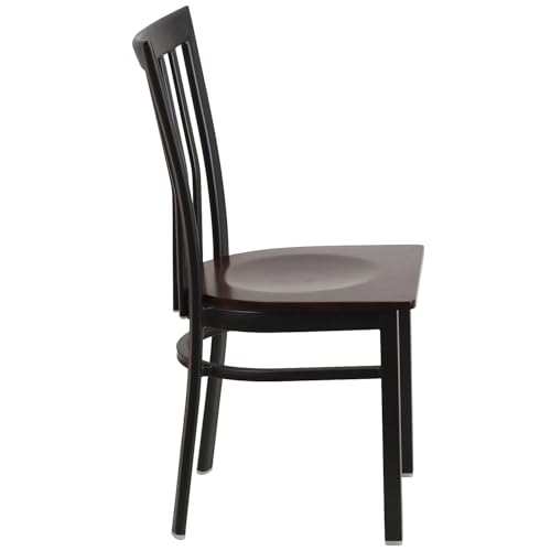 Image of Flash Furniture 2 Pack HERCULES Series Black School House Back Metal Restaurant Chair - Walnut Wood Seat