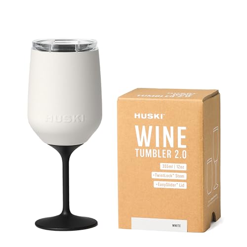 Huski Gobelet à Vin 2.0 | NOUVEAU | Verre à Vin en Acier Inoxydable Premium avec Couvercle | Tige Détachable | Tasse Isotherme Triple Paroi | Capacité de 355 ml (Blanc)