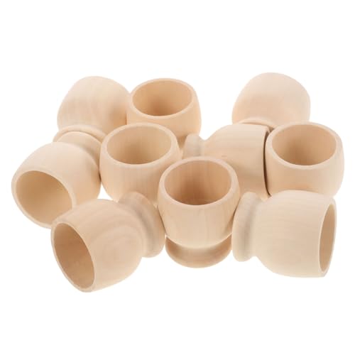 KOMBIUDA 10pcs Wine Glass Toy DIY Painting Easter Cups Taper Candle Holder Breakfast Egg Holder Mini Egg Cups Graffiti Egg Holder Easter Egg Holders DIY Drawing Cups Toys Wooden Beige